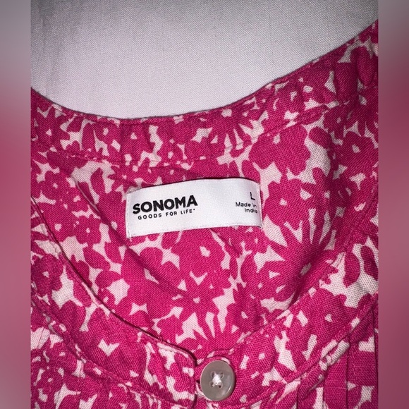 Sonoma NWT Size L Pink Ditsy Floral Pocket Sleeveless Pintuck Mini Dress - Picture 5 of 9